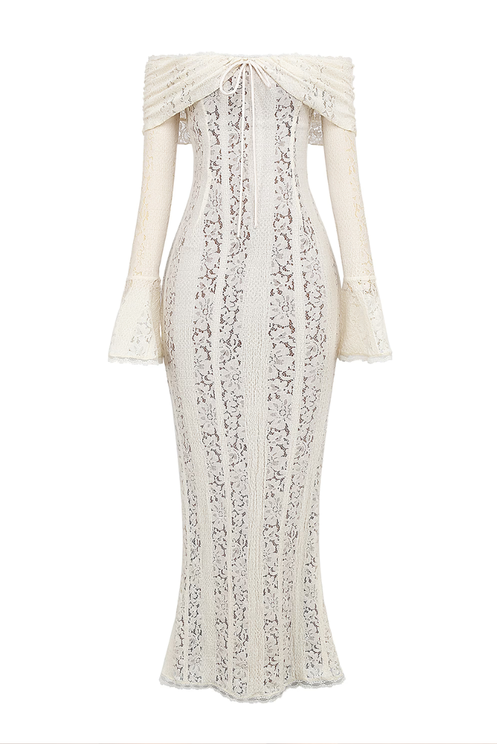 Indira | Robe en Dentelle à Épaules Dégagées